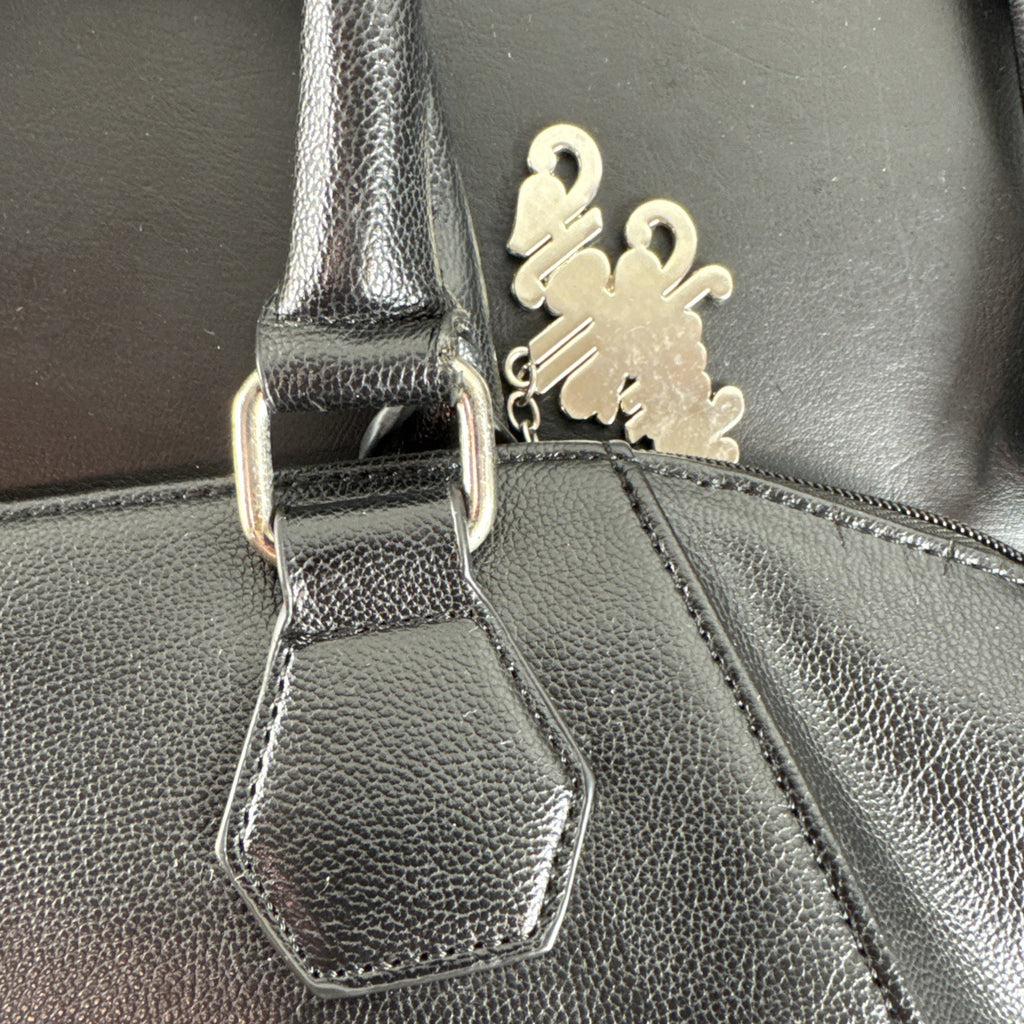 Hello Kitty black faux leather satchel bag with quilted character applique and silver logo charm