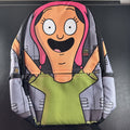 Bob's Burgers Louise Belcher backpack in pink and green featuring a graphic of Louise wearing bunny ears.
