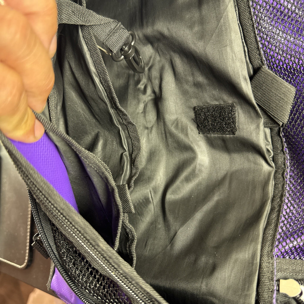 Superdry Tarp Tech messenger bag in purple tarpaulin with yellow kanji graphics