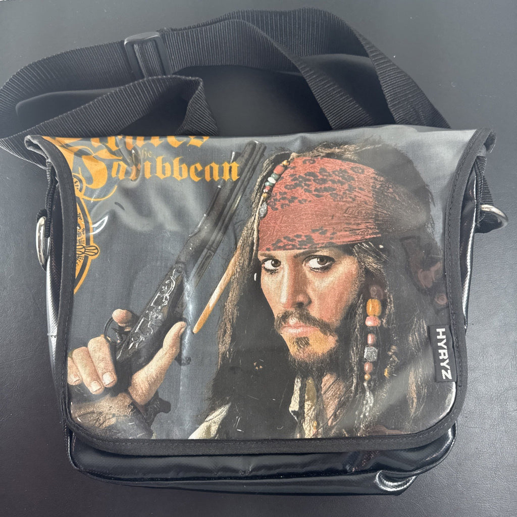 HYRYZ Disney Pirates of the Caribbean Jack Sparrow black vinyl crossbody messenger bag
