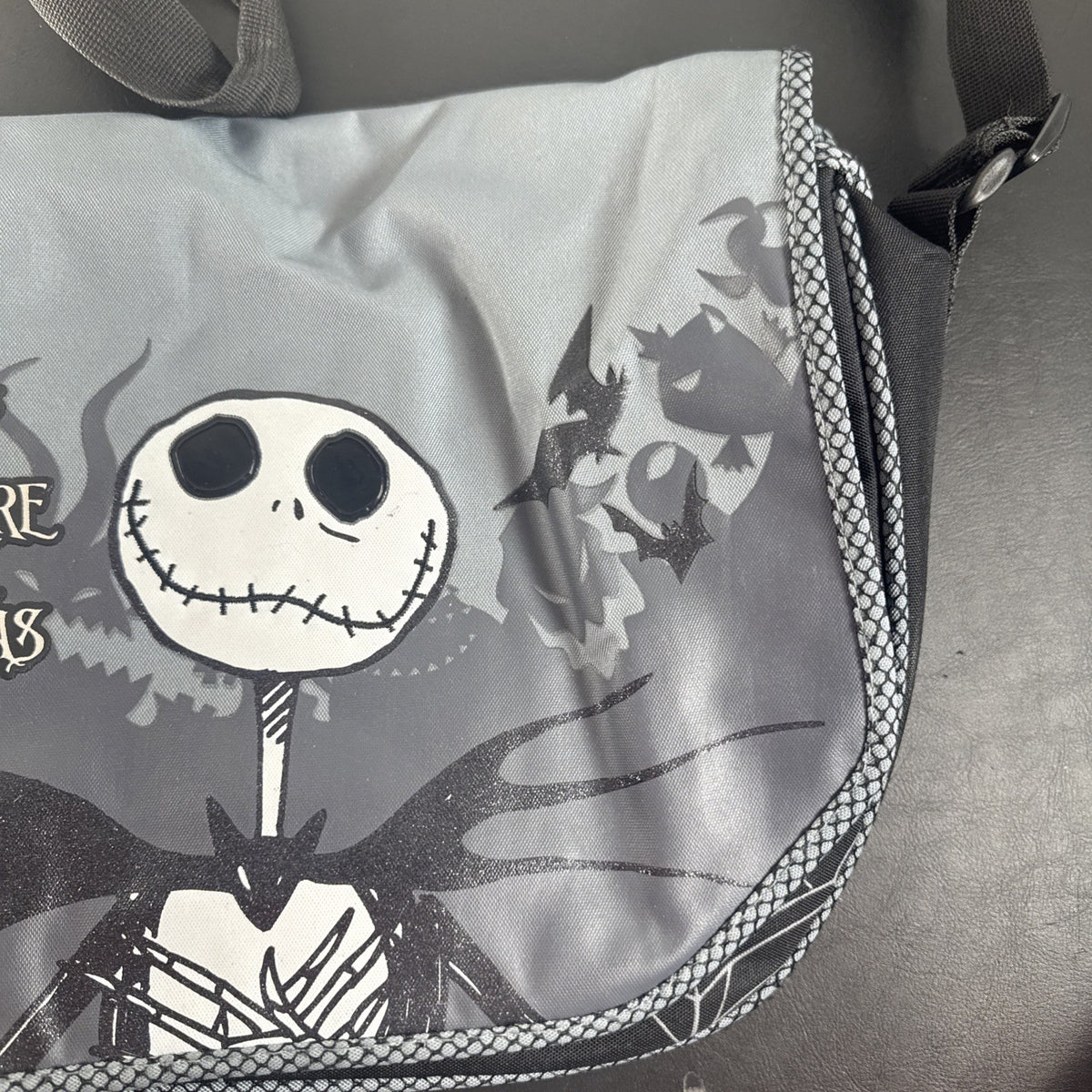 Black Disney Nightmare Before Christmas Jack Skellington messenger laptop bag in large size.