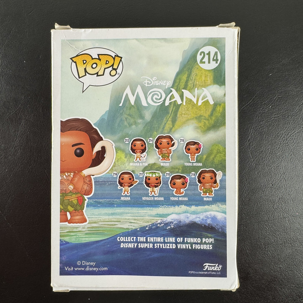 Funko Pop! Disney Moana Maui #214 vinyl figure in original window box packaging.