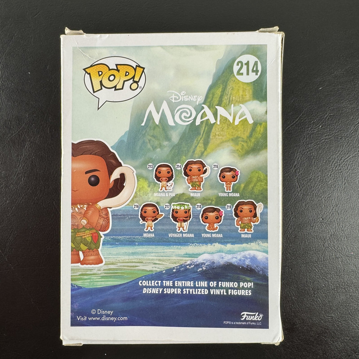 Funko Pop! Disney Moana Maui #214 vinyl figure in original window box packaging.