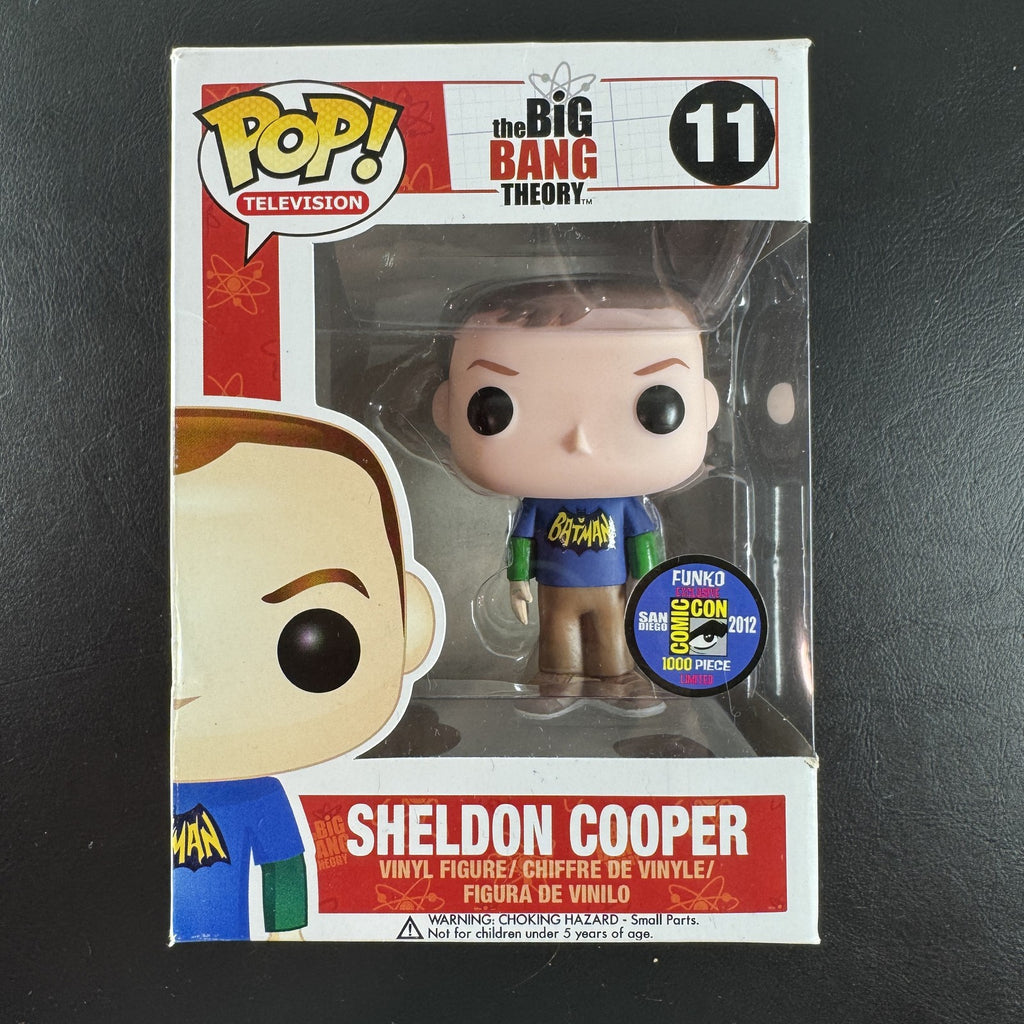 Funko Pop! Television Sheldon Cooper #11 in Batman t-shirt San Diego Comic Con 2012 limited edition figure in box.