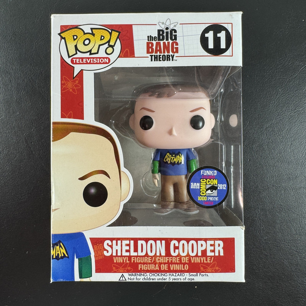 Funko Pop! Television Sheldon Cooper #11 in Batman t-shirt San Diego Comic Con 2012 limited edition figure in box.