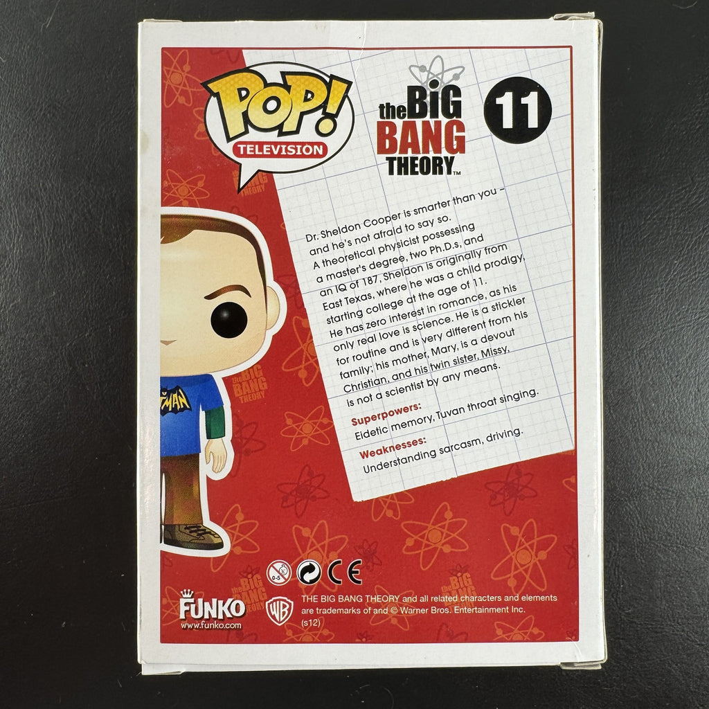 Funko Pop! Television Sheldon Cooper #11 in Batman t-shirt San Diego Comic Con 2012 limited edition figure in box.