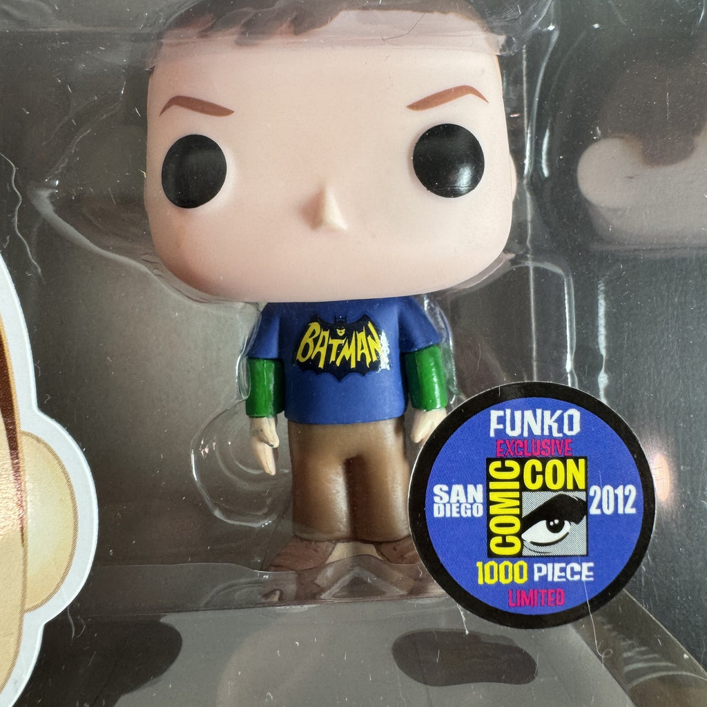 Funko Pop! Television Sheldon Cooper #11 in Batman t-shirt San Diego Comic Con 2012 limited edition figure in box.