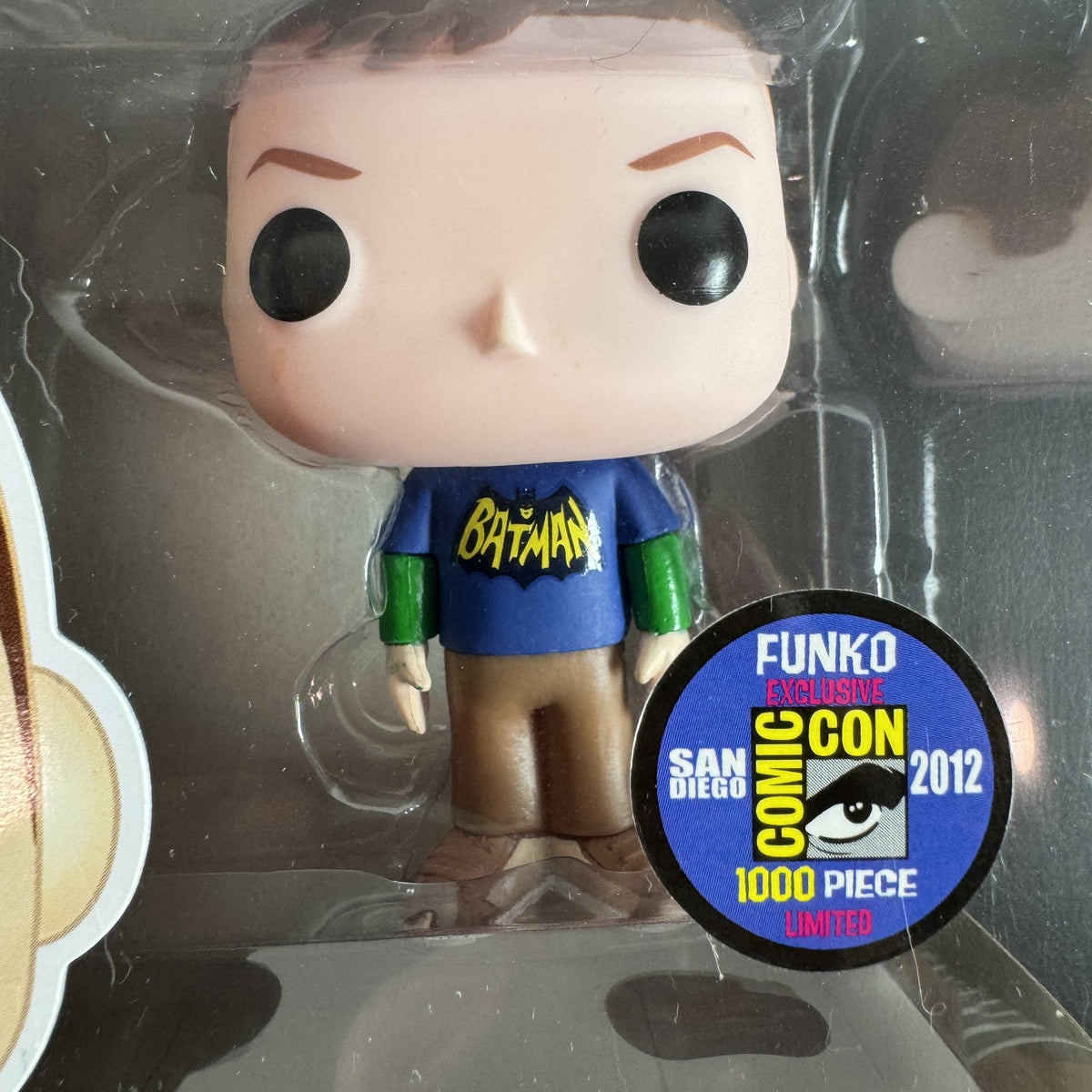 Funko Pop! Television Sheldon Cooper #11 in Batman t-shirt San Diego Comic Con 2012 limited edition figure in box.