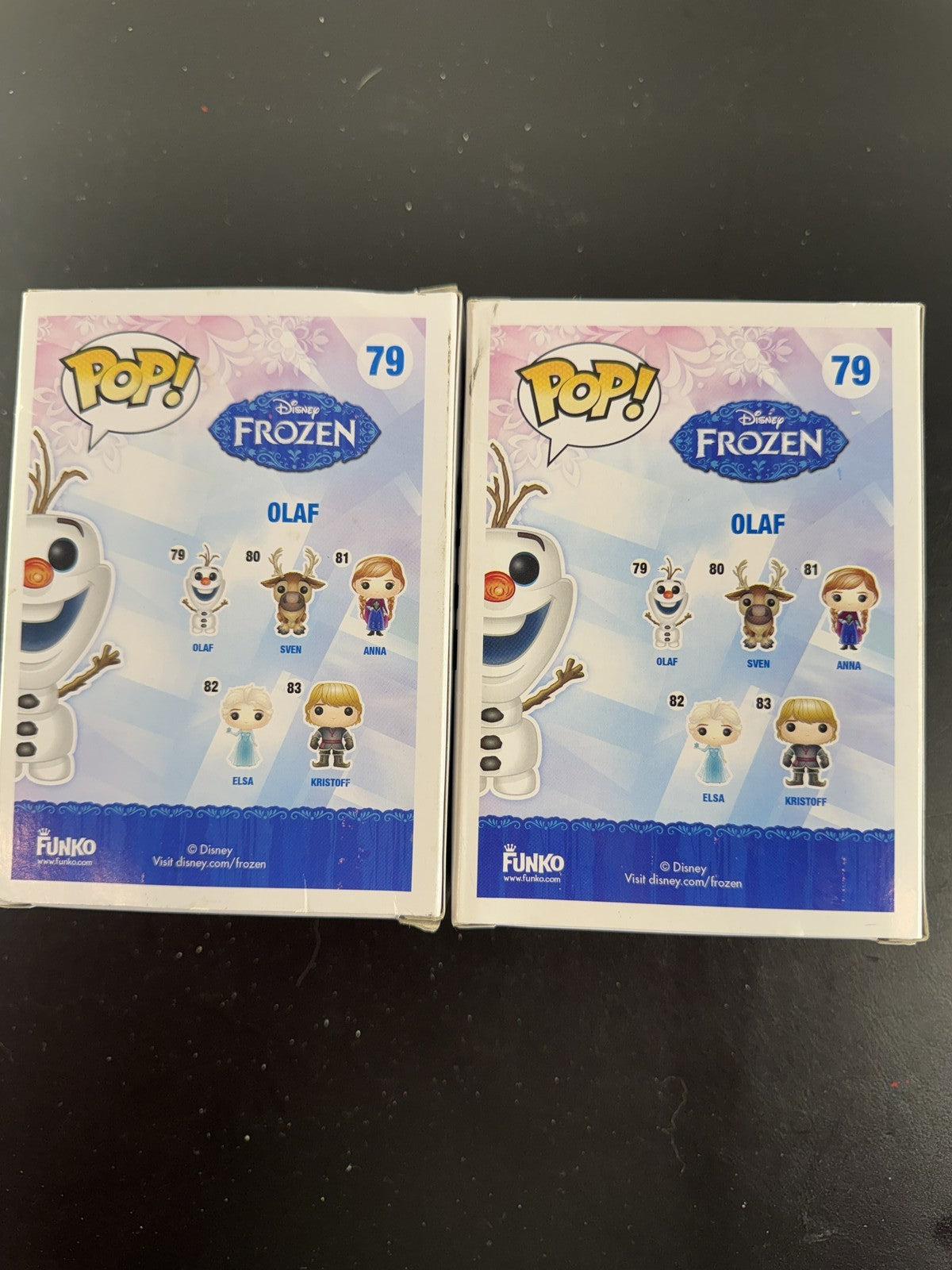 Set of two Funko Pop! Disney Frozen Olaf #79 vinyl figures in original boxes