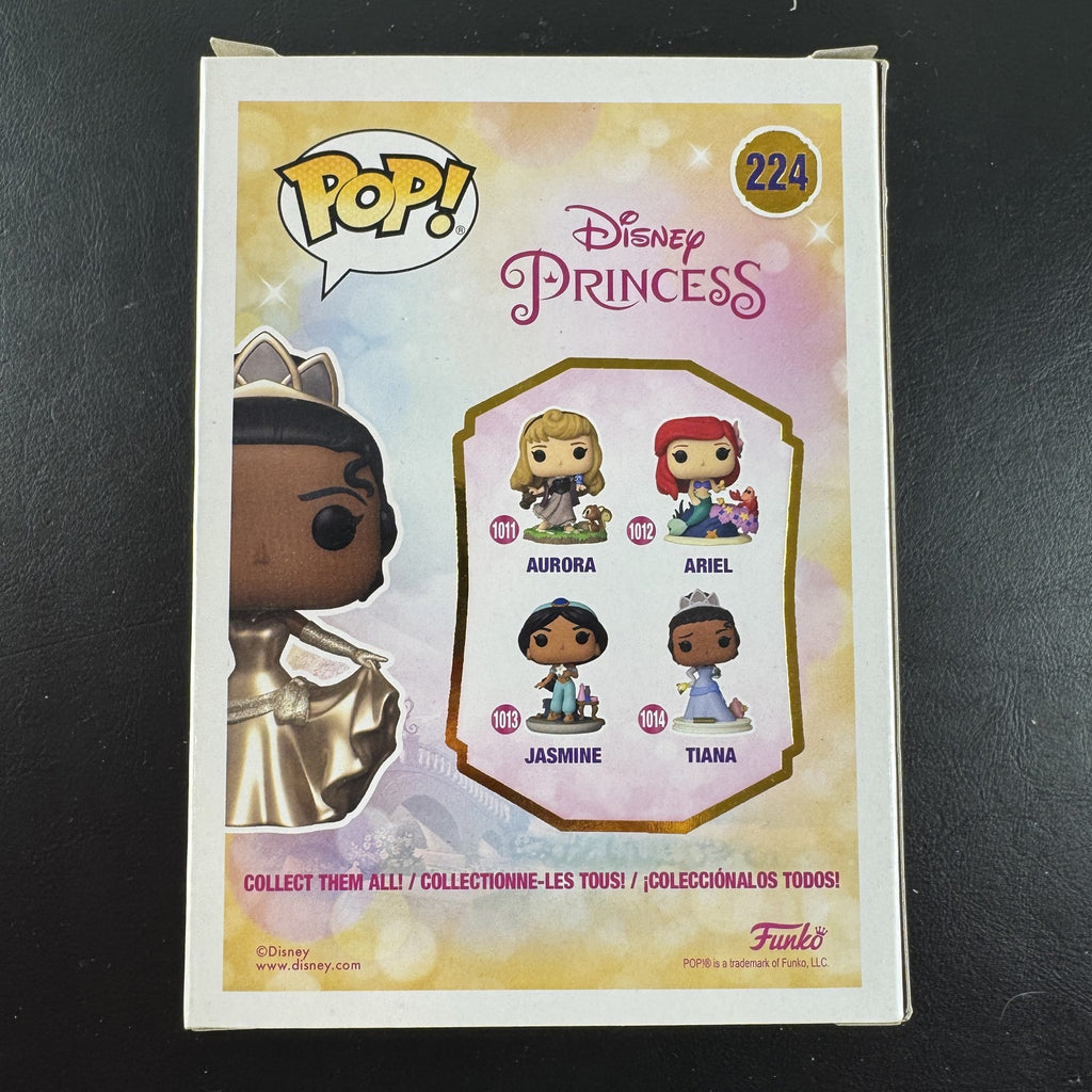 Funko Pop Disney Princess Tiana #224 Ultimate Princess web exclusive vinyl figure with collectible pin in original box.