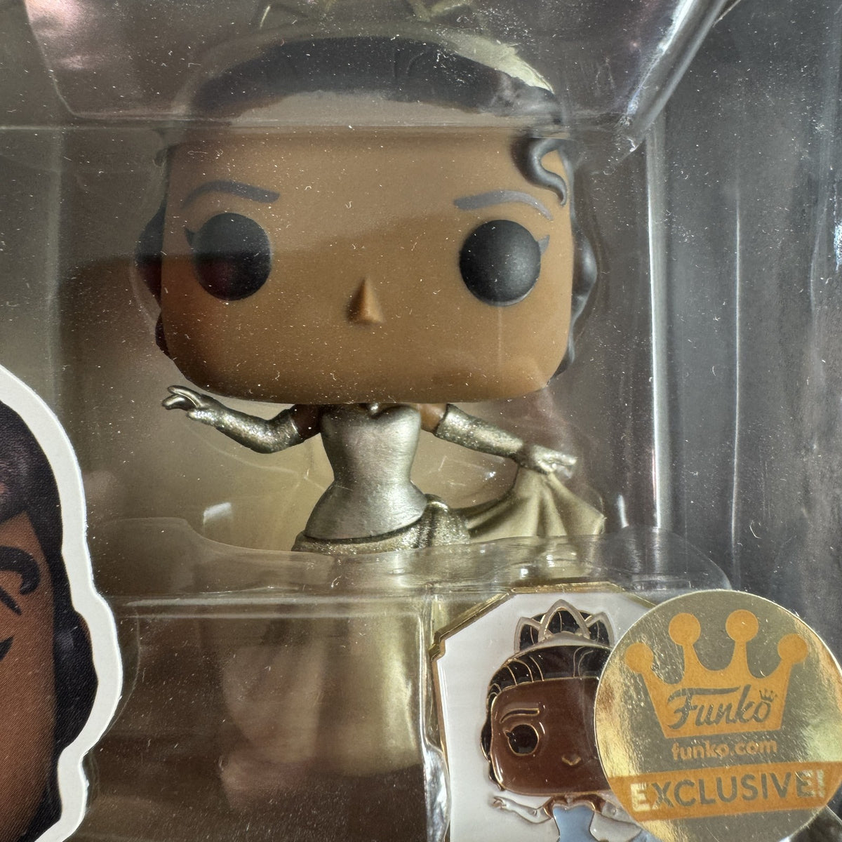 Funko Pop Disney Princess Tiana #224 Ultimate Princess web exclusive vinyl figure with collectible pin in original box.