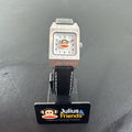Paul Frank Julius square watch with black dial, stainless steel case, and black leather strap
