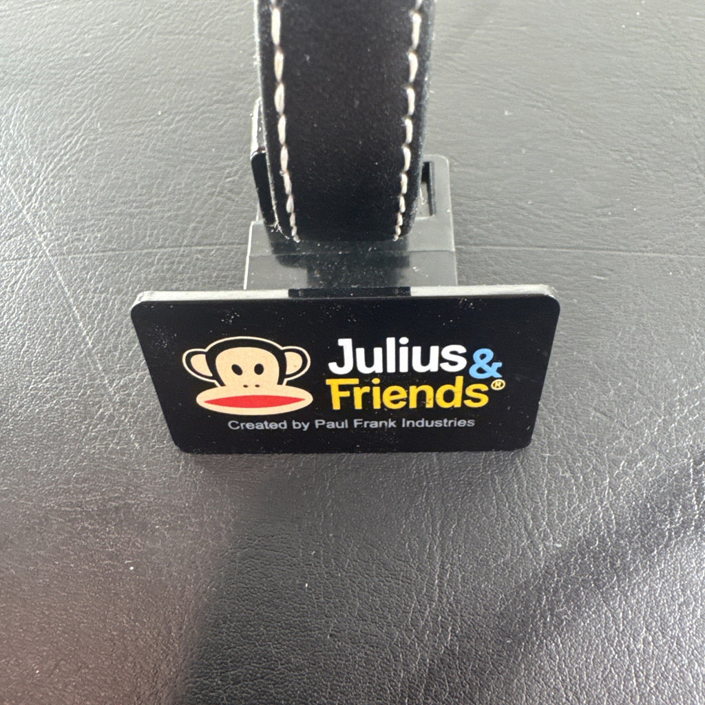 Paul Frank Julius square watch with black dial, stainless steel case, and black leather strap