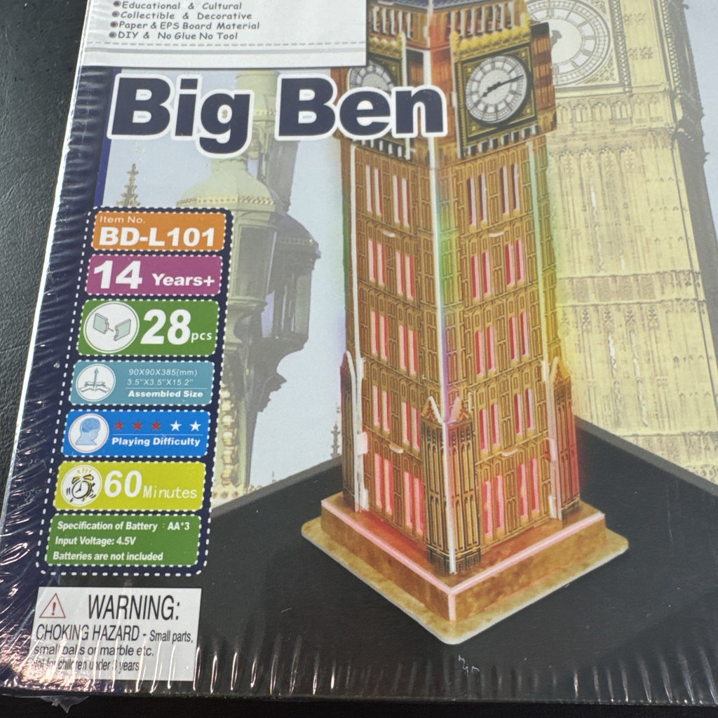 Sealed Buildream Big Ben 3D puzzle kit with LED lighting model BD-L101