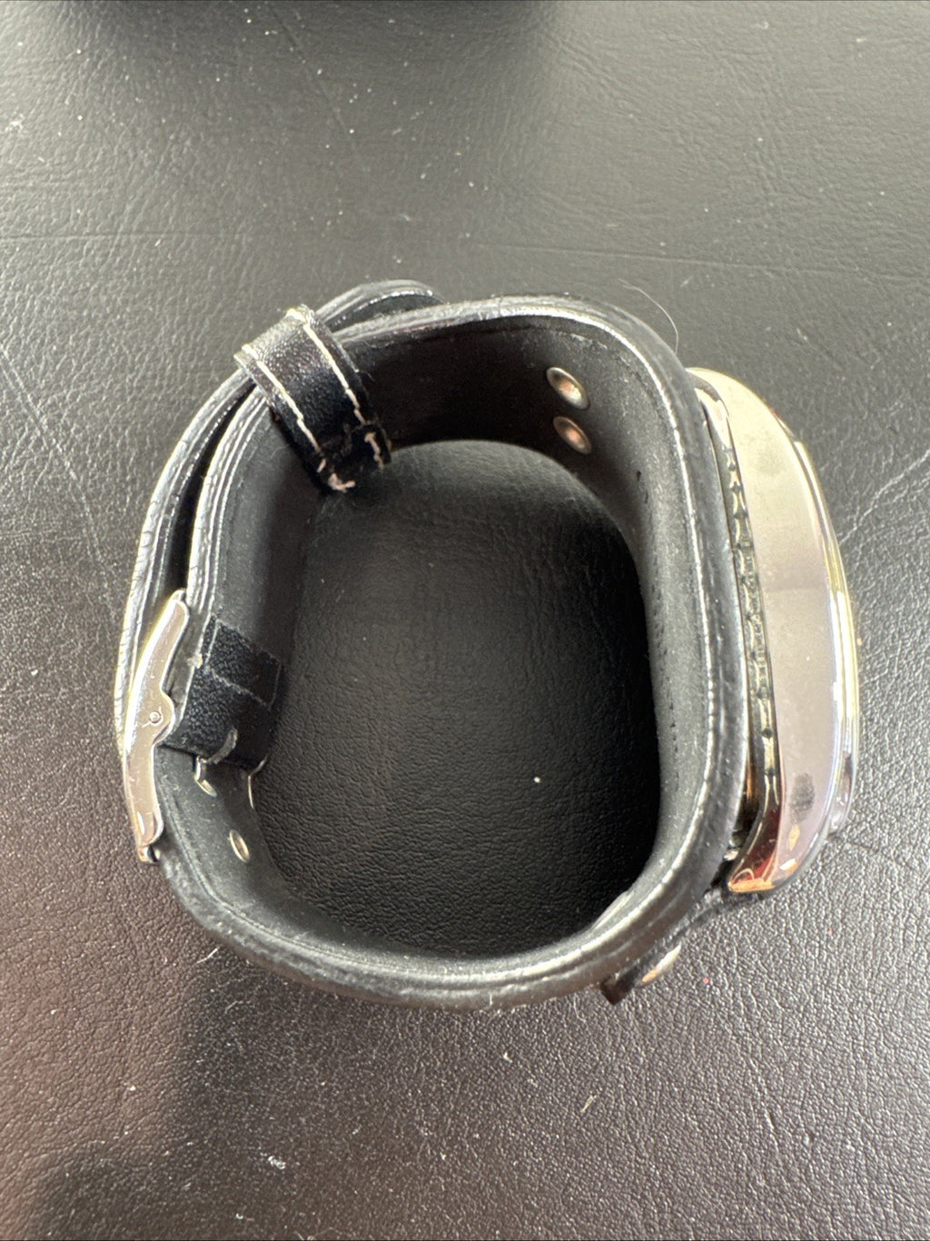 2005 M.Z. Berger Tim Burton Corpse Bride Victor watch on black riveted leather cuff band with original display box