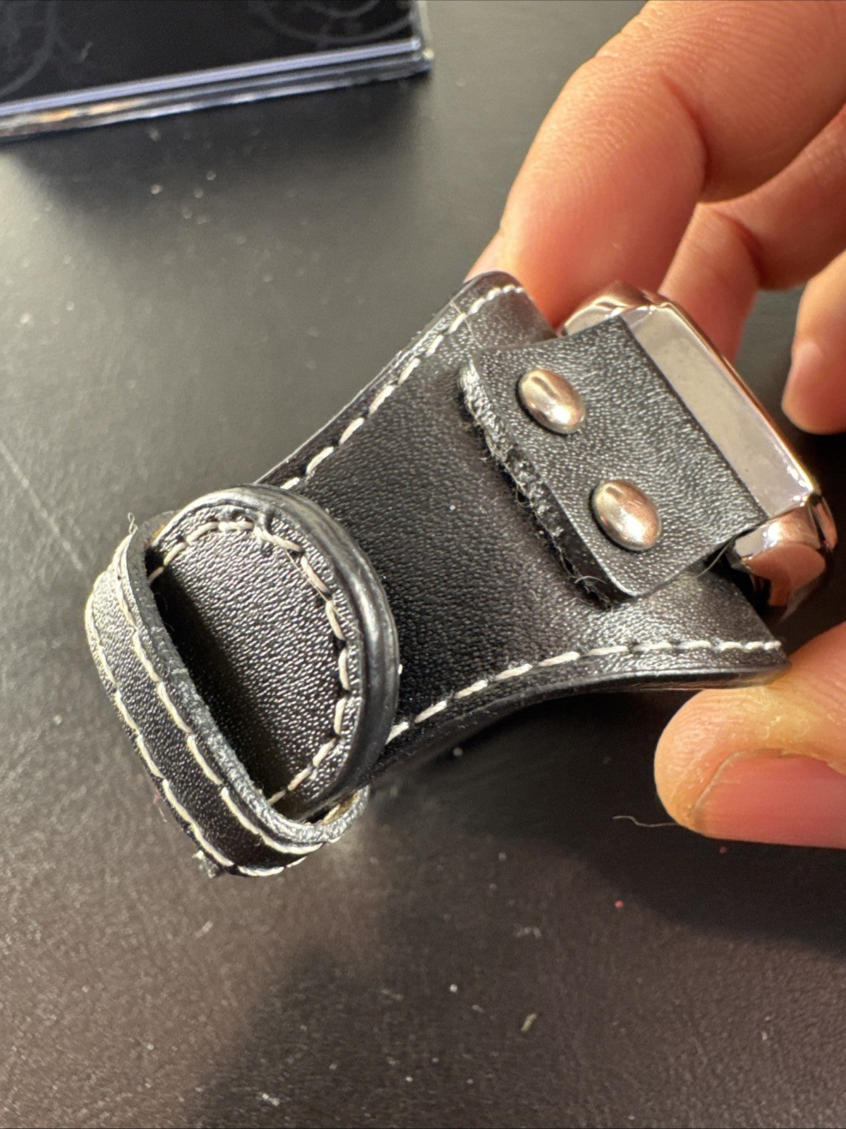 2005 M.Z. Berger Tim Burton Corpse Bride Victor watch on black riveted leather cuff band with original display box