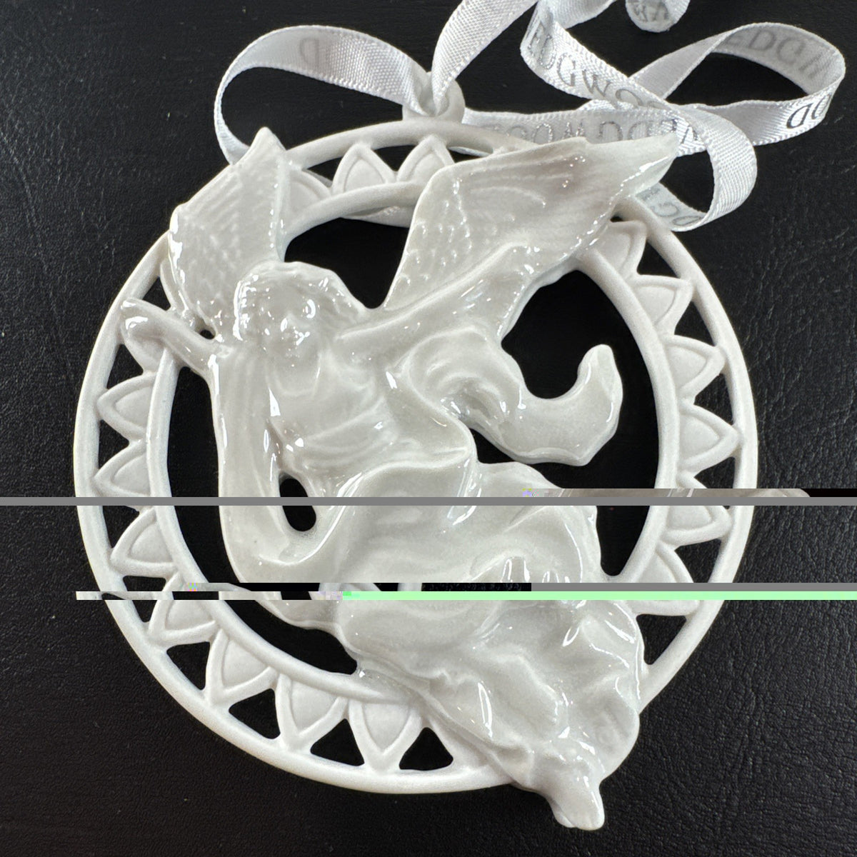 Wedgwood white porcelain angel Christmas ornament in original blue presentation box with branded ribbon