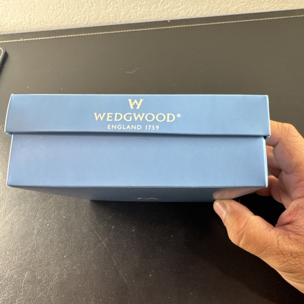 Wedgwood white porcelain angel Christmas ornament in original blue presentation box with branded ribbon