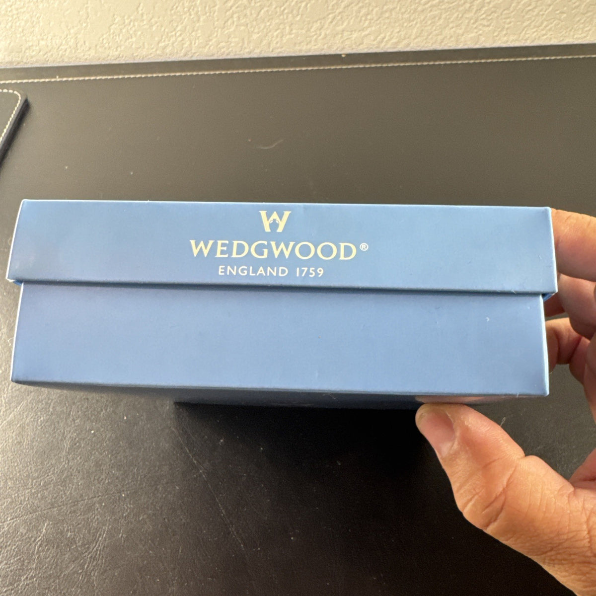 Wedgwood white porcelain angel Christmas ornament in original blue presentation box with branded ribbon