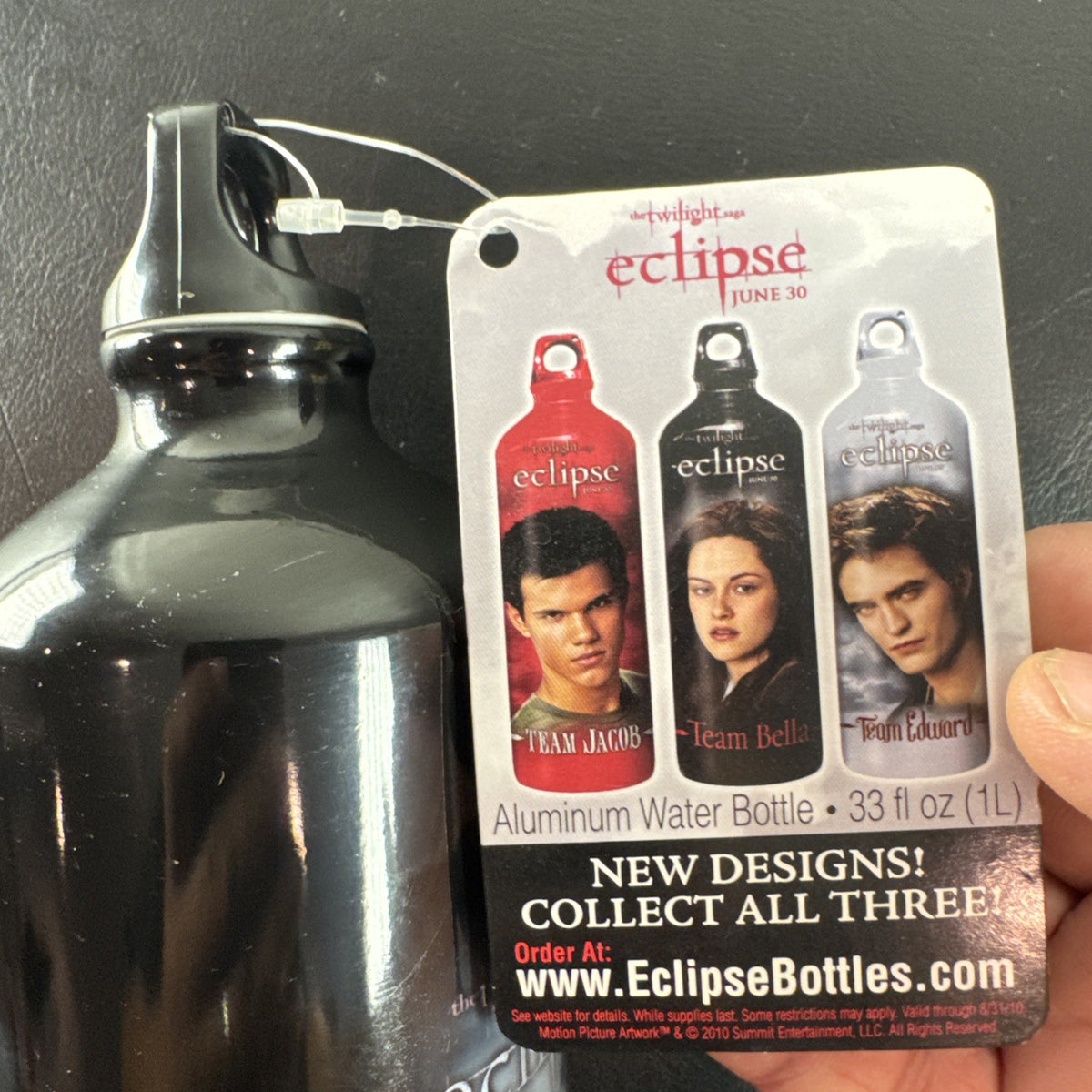 Original Twilight Team Bella aluminum water bottle with tags attached