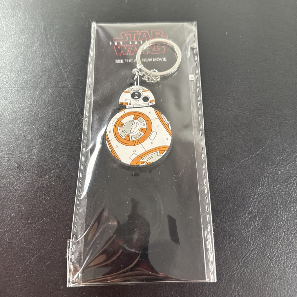 Sealed Star Wars The Last Jedi BB-8 rubber keychain in original packaging with metal ring and backing card.