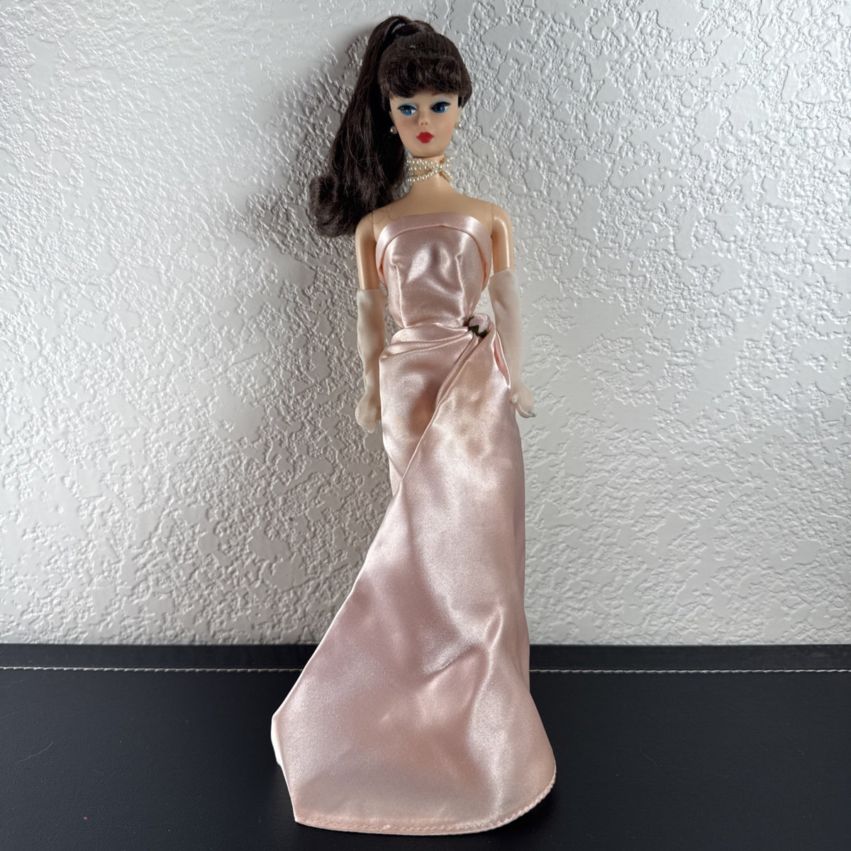 1990 Barbie Enchanted Evening Remake fashion doll featuring a colorful vintage gown design