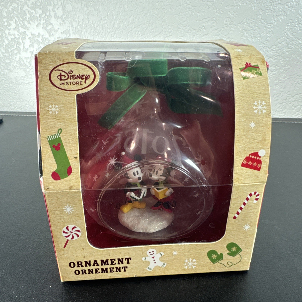 Disney 2016 Sketchbook glass drop Christmas ornament featuring Mickey and Minnie Mouse in new condition
