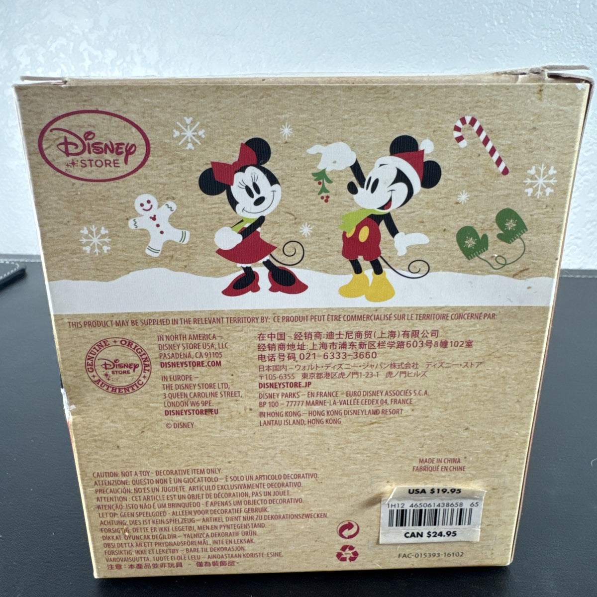 Disney 2016 Sketchbook glass drop Christmas ornament featuring Mickey and Minnie Mouse in new condition