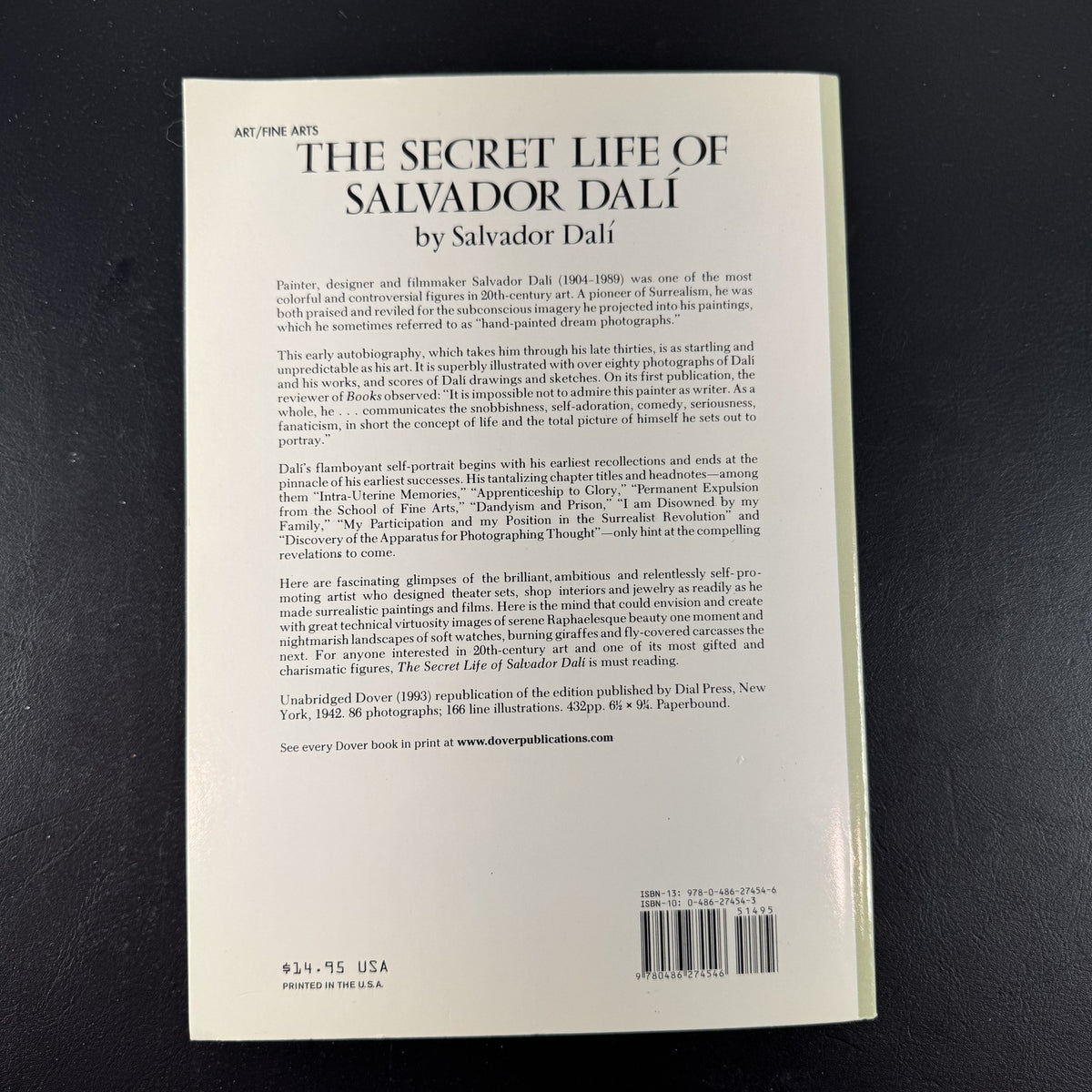 Front cover of The Secret Life of Salvador Dalí unabridged paperback book published by Dover Publications
