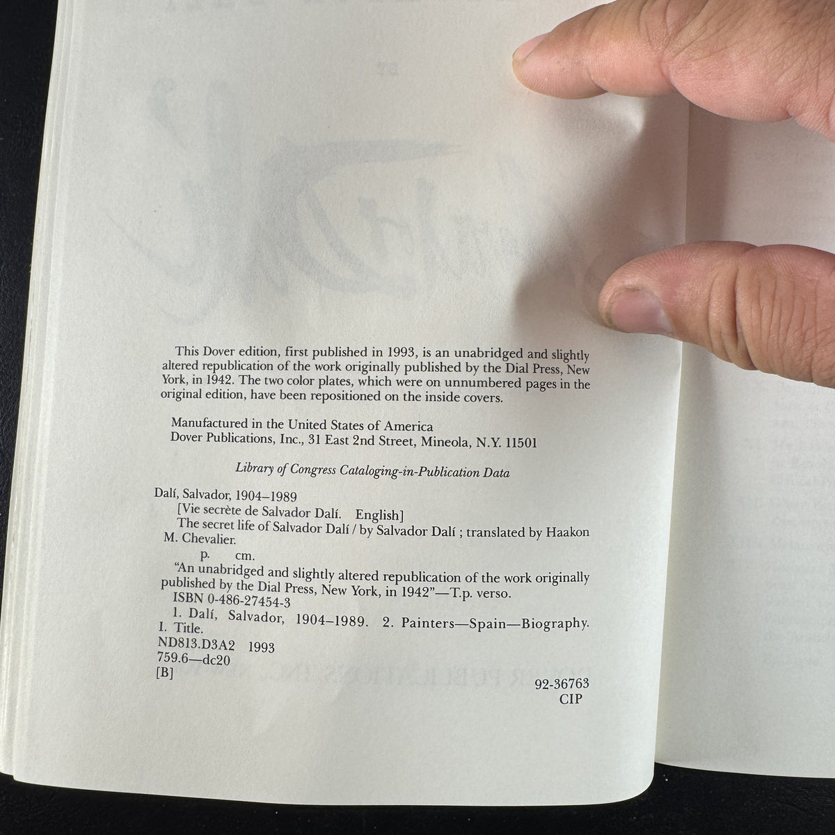 Front cover of The Secret Life of Salvador Dalí unabridged paperback book published by Dover Publications