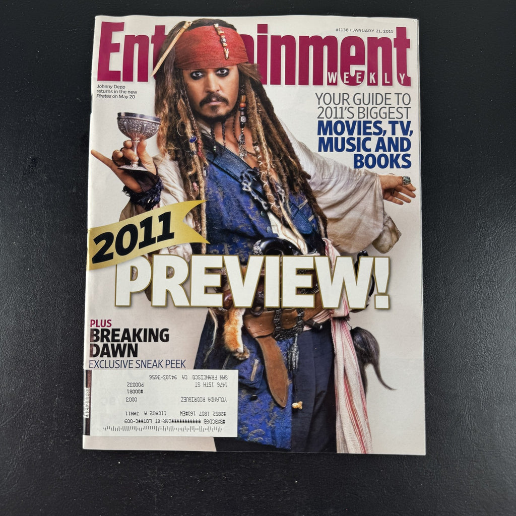 Cover of Entertainment Weekly issue #1138 from January 21 2011 featuring Johnny Depp as Captain Jack Sparrow.