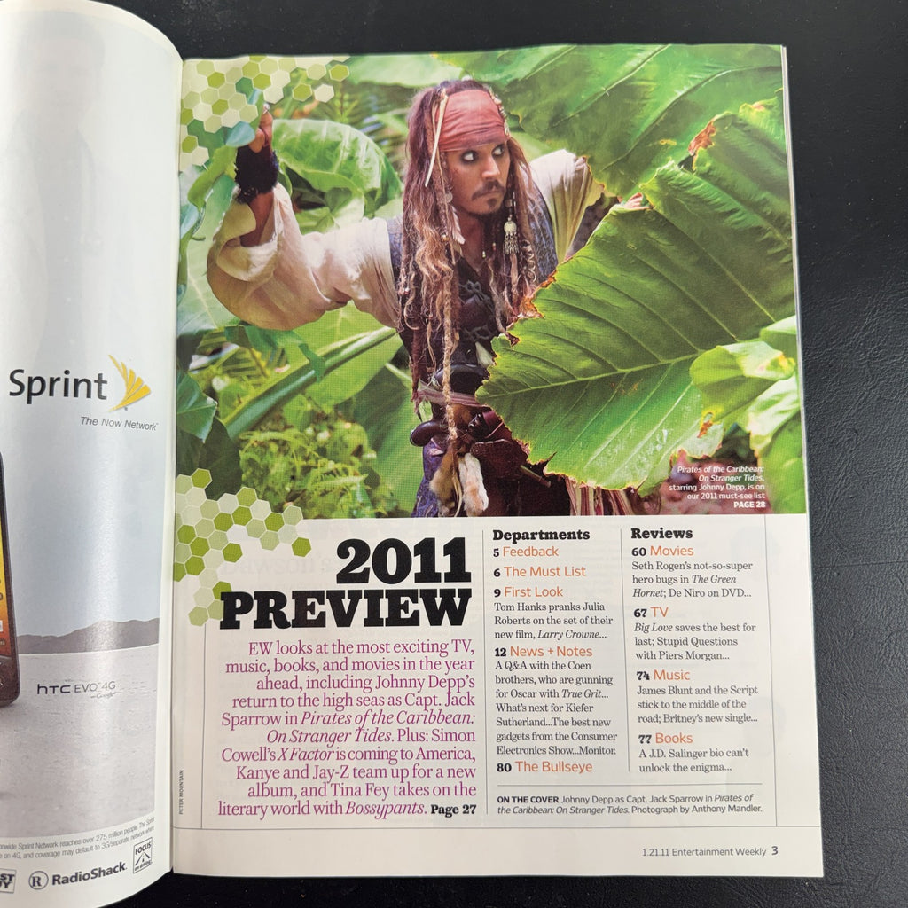 Cover of Entertainment Weekly issue #1138 from January 21 2011 featuring Johnny Depp as Captain Jack Sparrow.