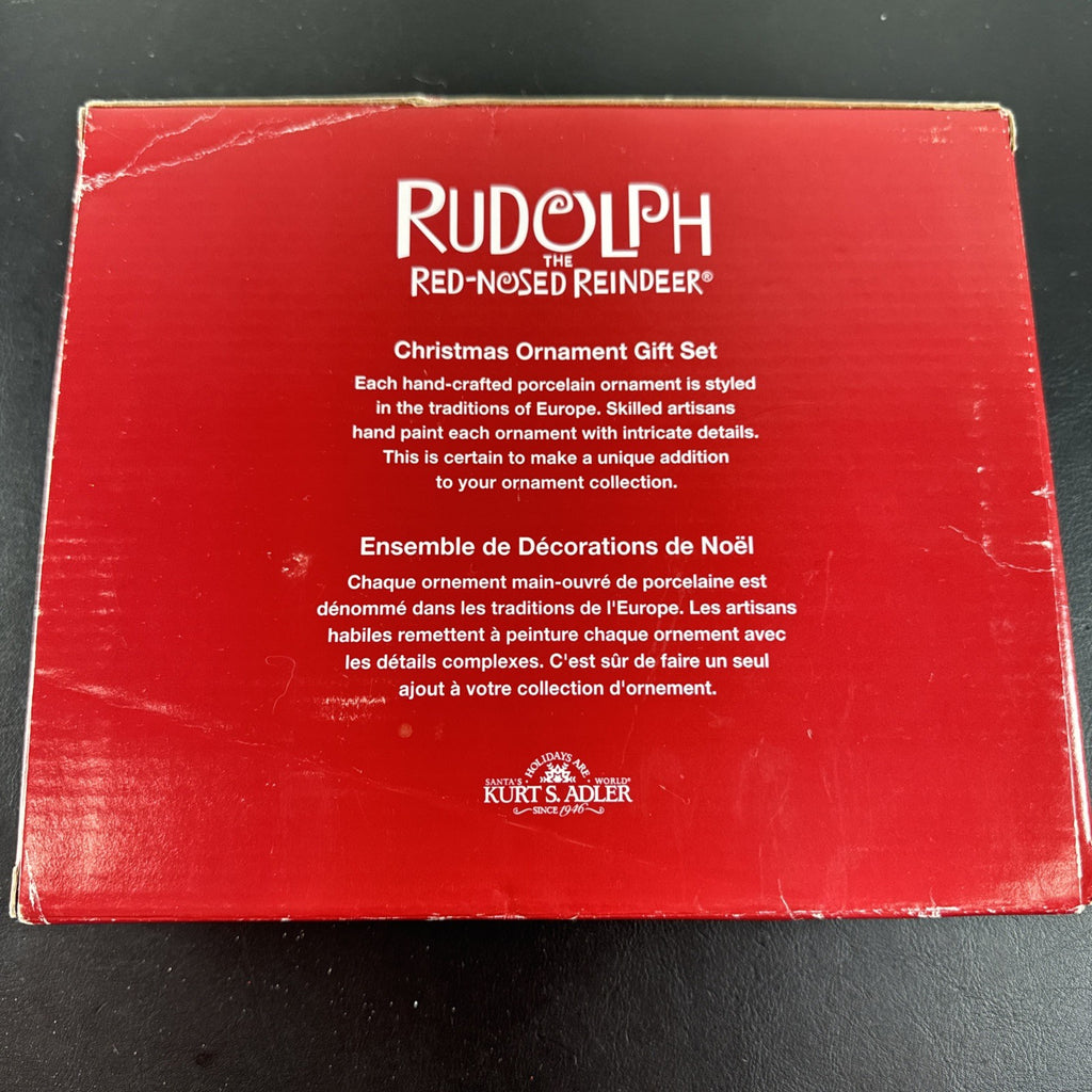 Kurt S. Adler handcrafted porcelain Rudolph the Red-Nosed Reindeer 5-piece Christmas ornament set