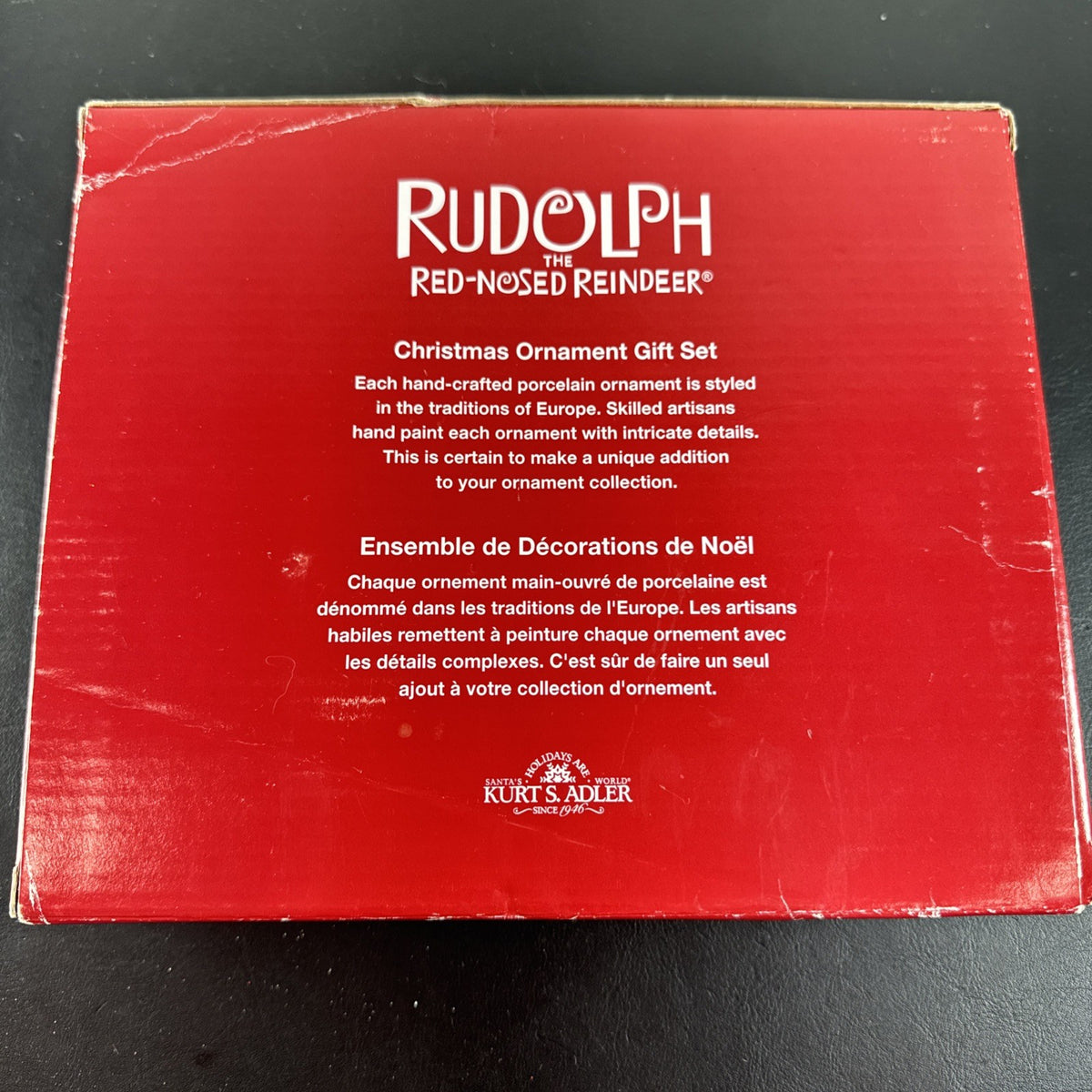 Kurt S. Adler handcrafted porcelain Rudolph the Red-Nosed Reindeer 5-piece Christmas ornament set