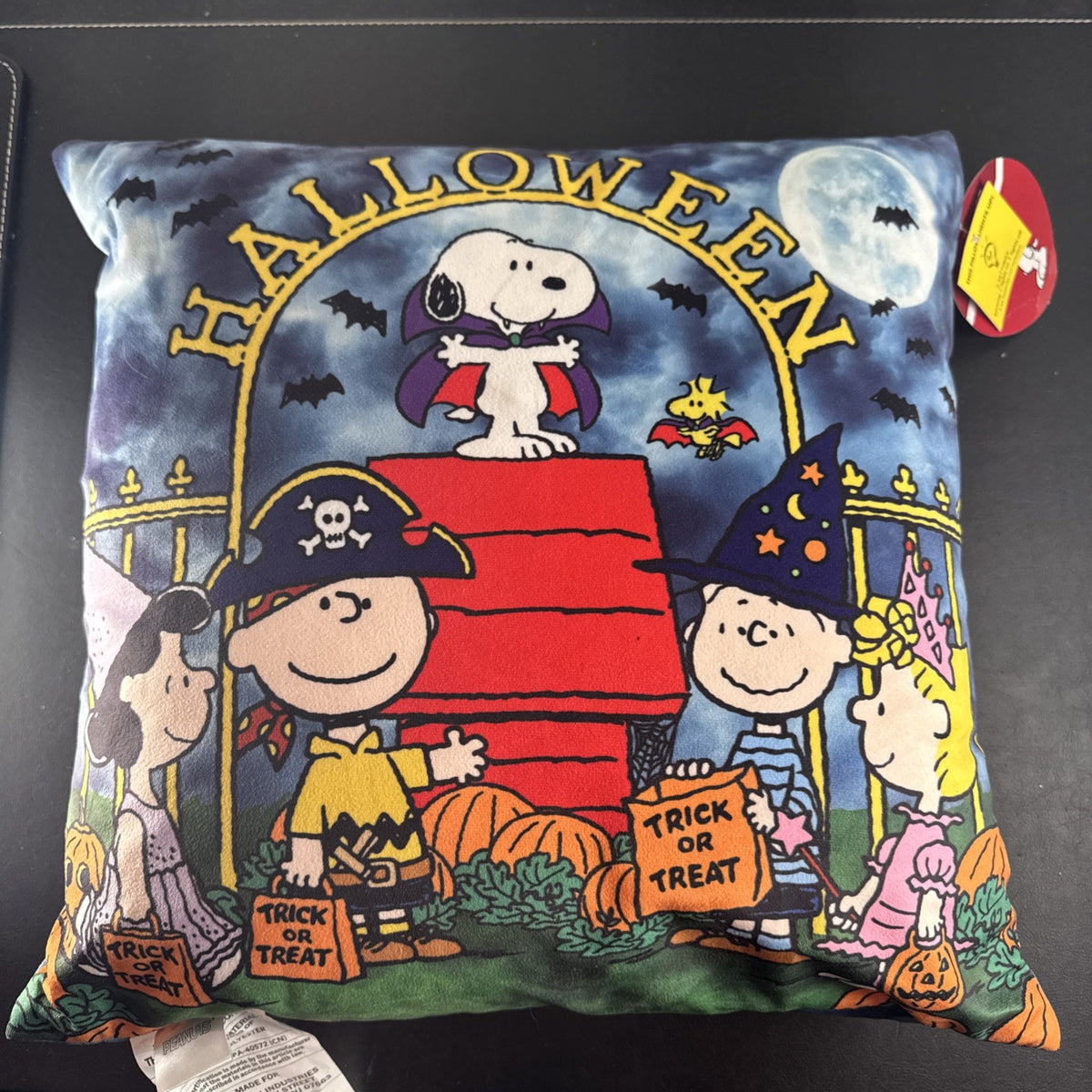 Brand new Peanuts Snoopy and Charlie Brown light-up Halloween decorative pillow in brown