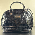 Loungefly Star Wars Darth Vader embossed black patent faux leather dome satchel bag showing logo plaque and double handles
