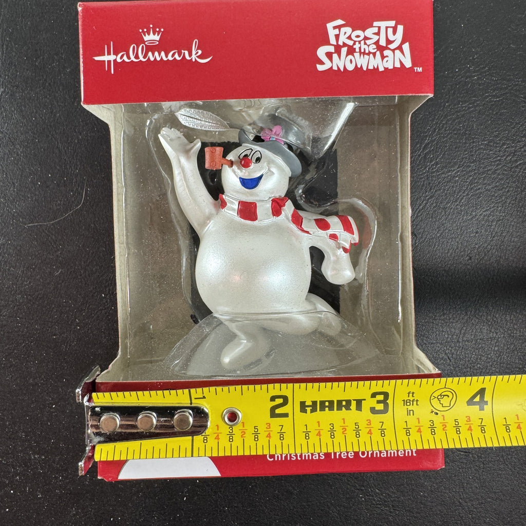 Hallmark 2018 Frosty the Snowman Christmas ornament featuring top hat and scarf in original packaging