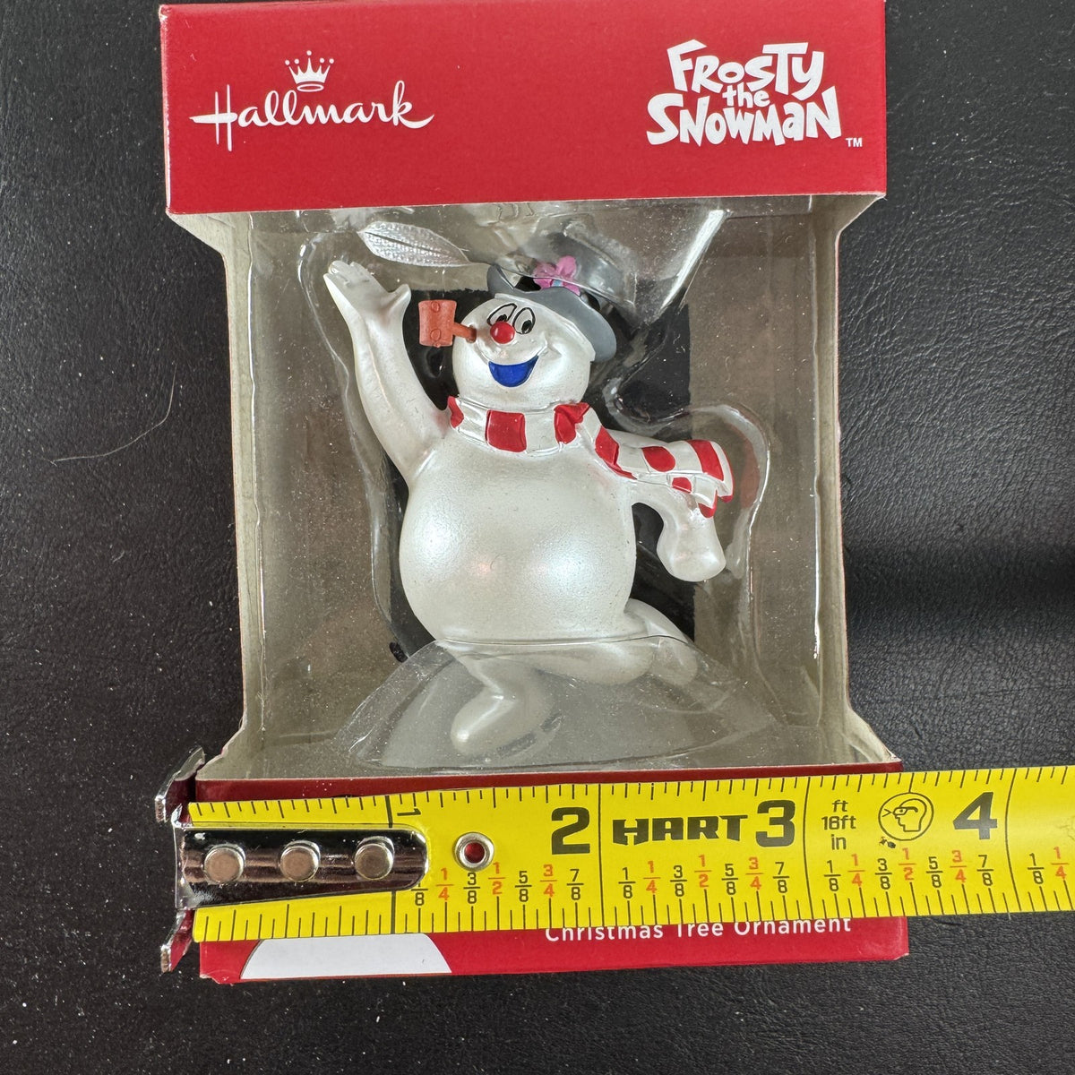 Hallmark 2018 Frosty the Snowman Christmas ornament featuring top hat and scarf in original packaging