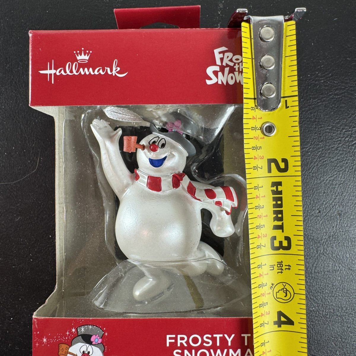 Hallmark 2018 Frosty the Snowman Christmas ornament featuring top hat and scarf in original packaging