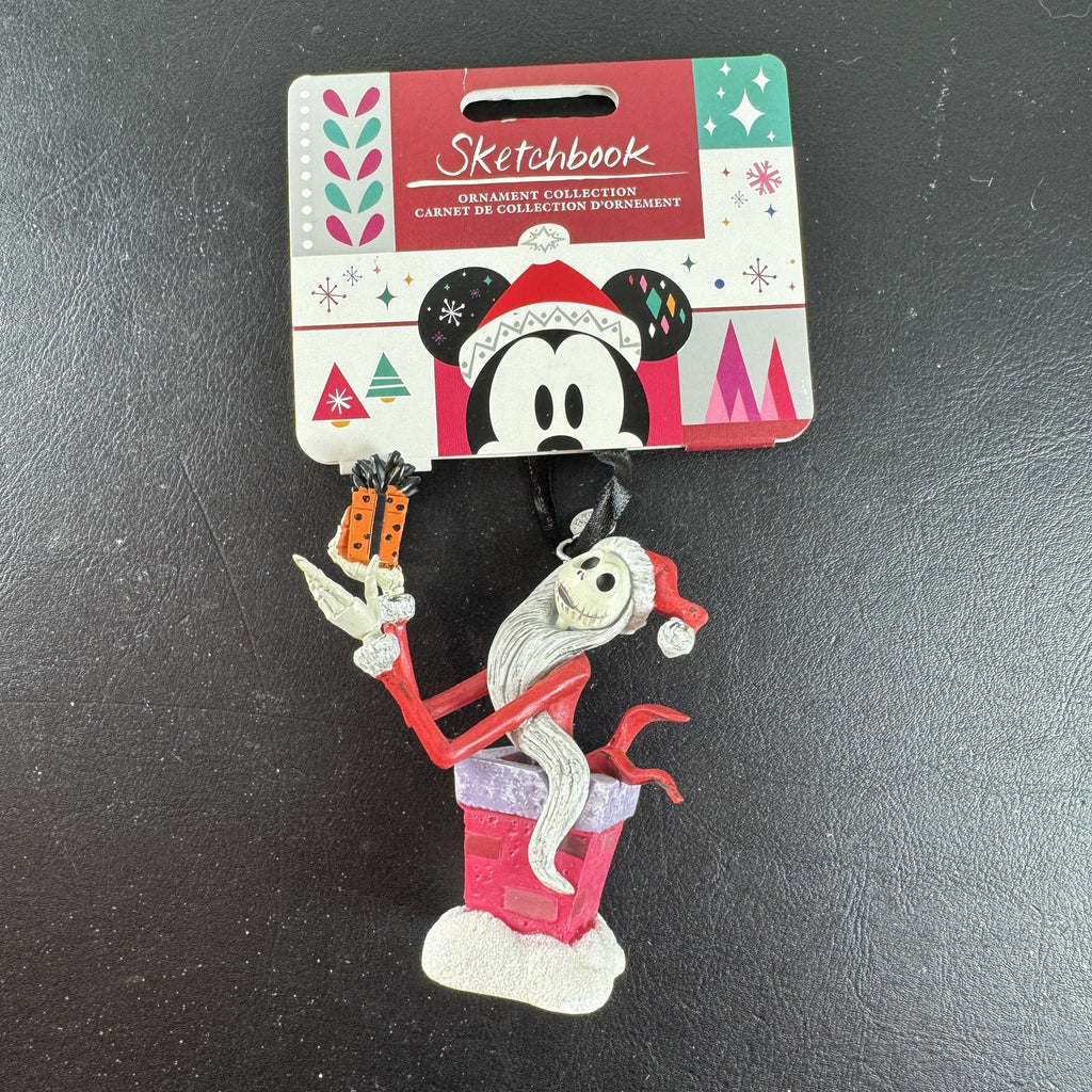 Disney Sketchbook Jack Skellington as Sandy Claws popping out of a chimney ornament with original backing card
