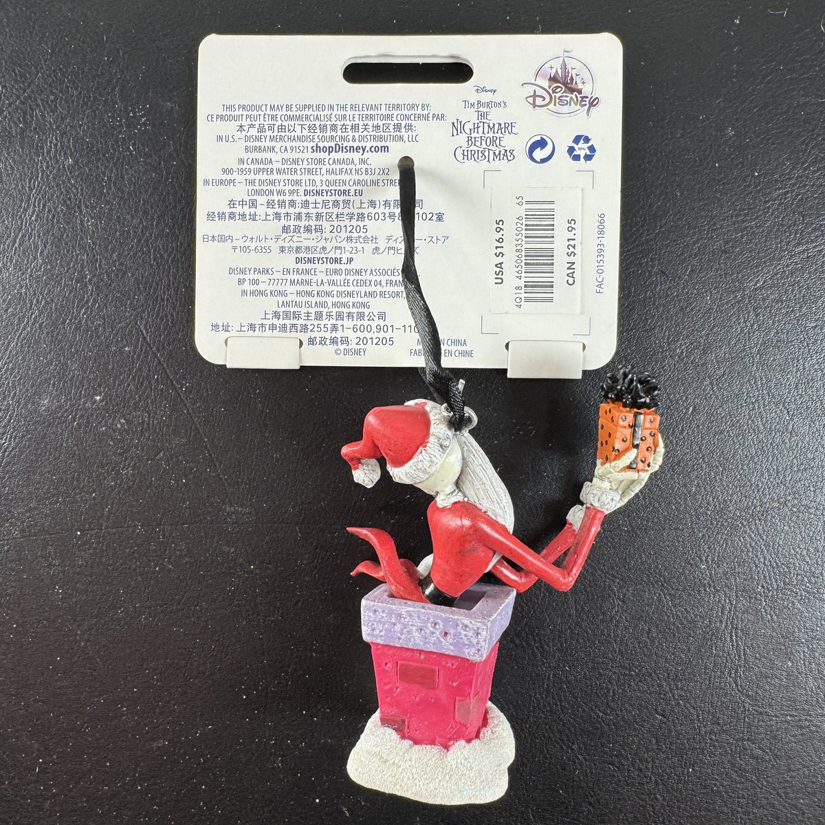 Disney Sketchbook Jack Skellington as Sandy Claws popping out of a chimney ornament with original backing card