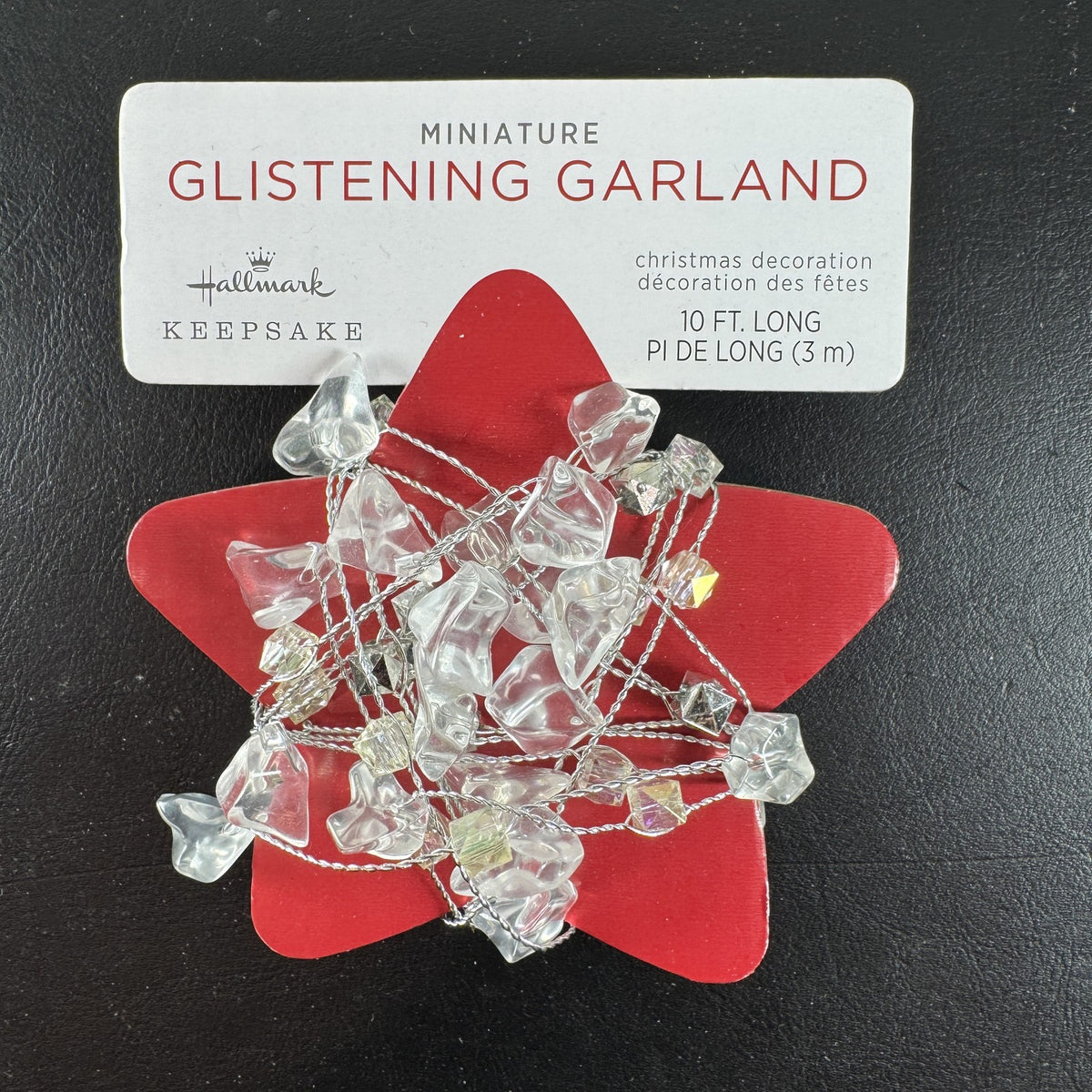 Hallmark Keepsake miniature glistening garland 10 ft clear faceted beads on original packaging card