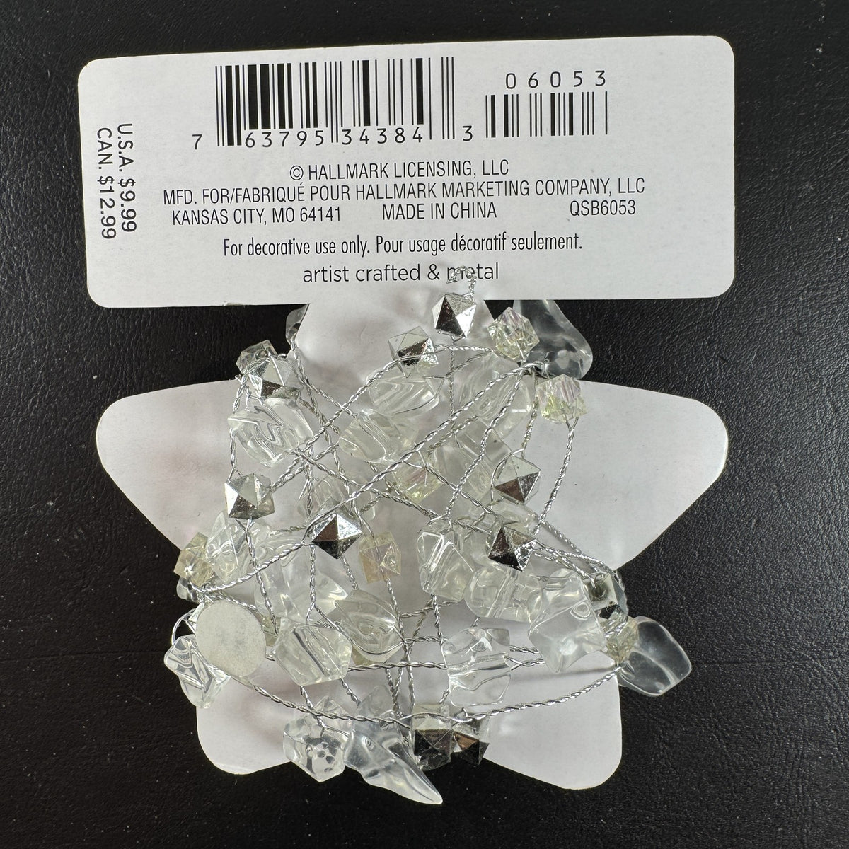 Hallmark Keepsake miniature glistening garland 10 ft clear faceted beads on original packaging card