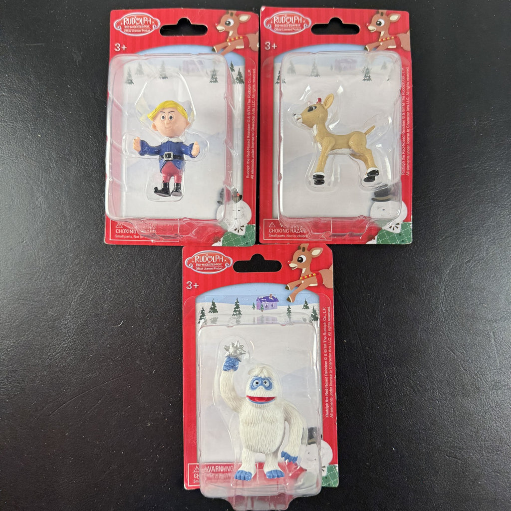 Sealed Rudolph the Red-Nosed Reindeer mini figures set of 3 including Hermey, Clarice, and Bumble.