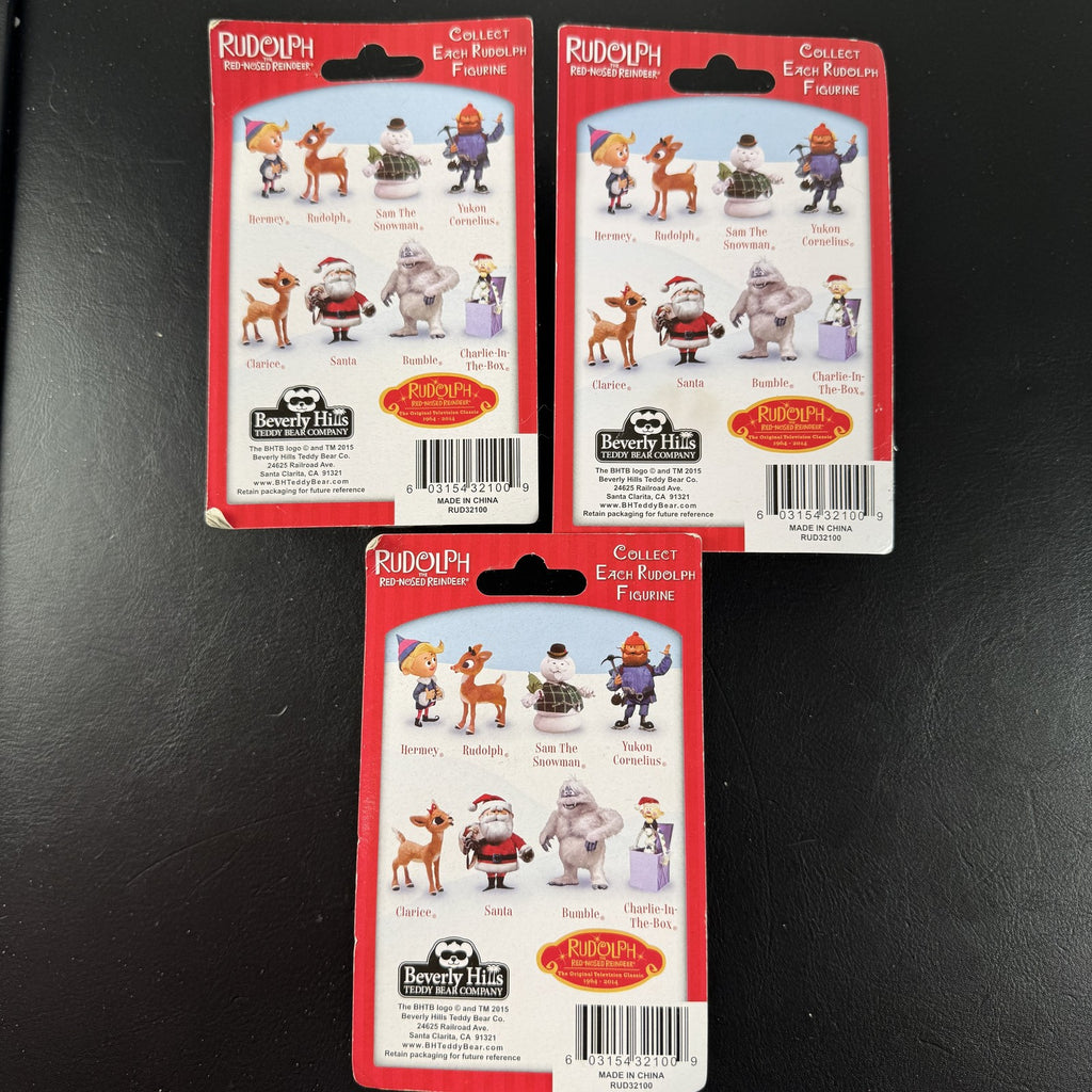 Sealed Rudolph the Red-Nosed Reindeer mini figures set of 3 including Hermey, Clarice, and Bumble.