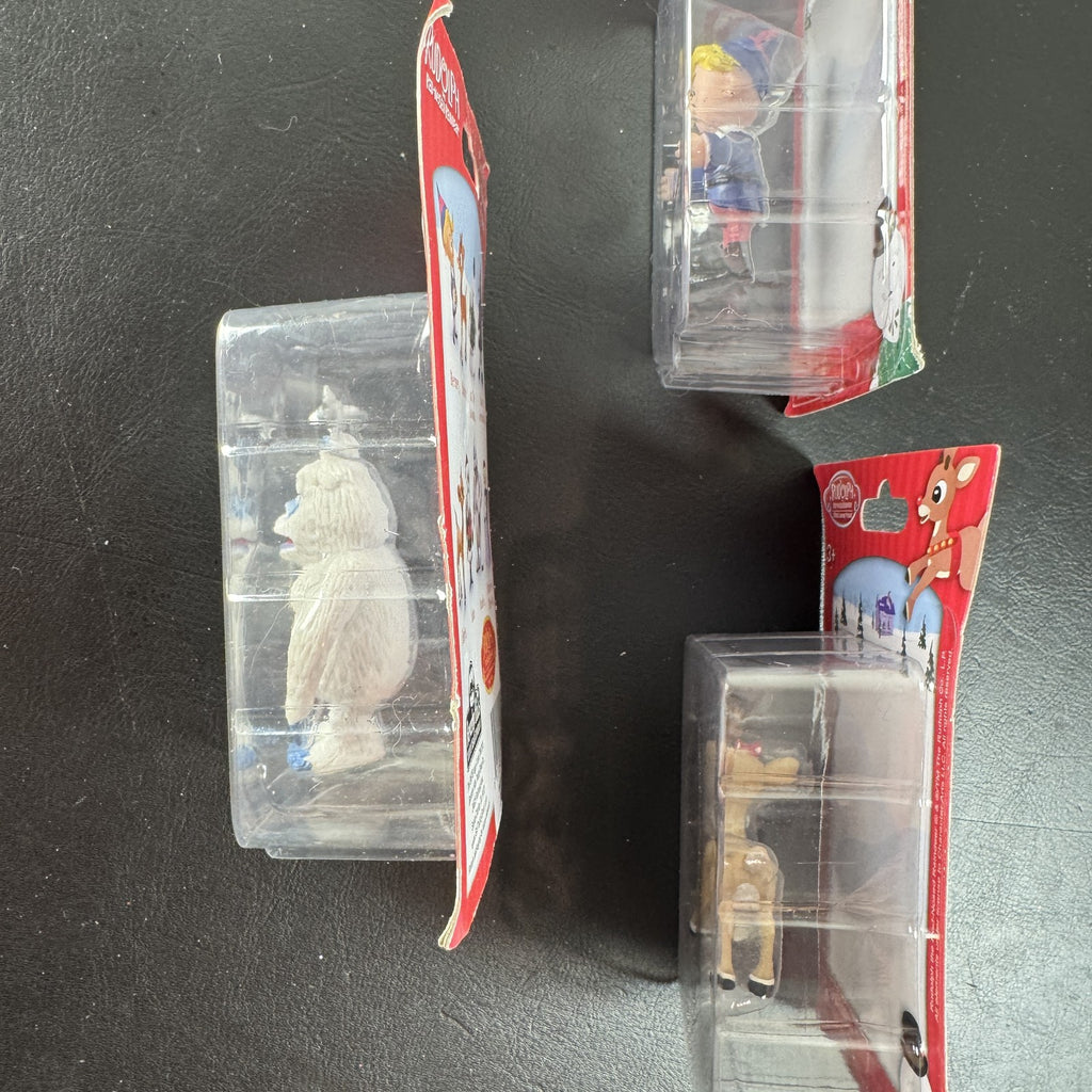 Sealed Rudolph the Red-Nosed Reindeer mini figures set of 3 including Hermey, Clarice, and Bumble.