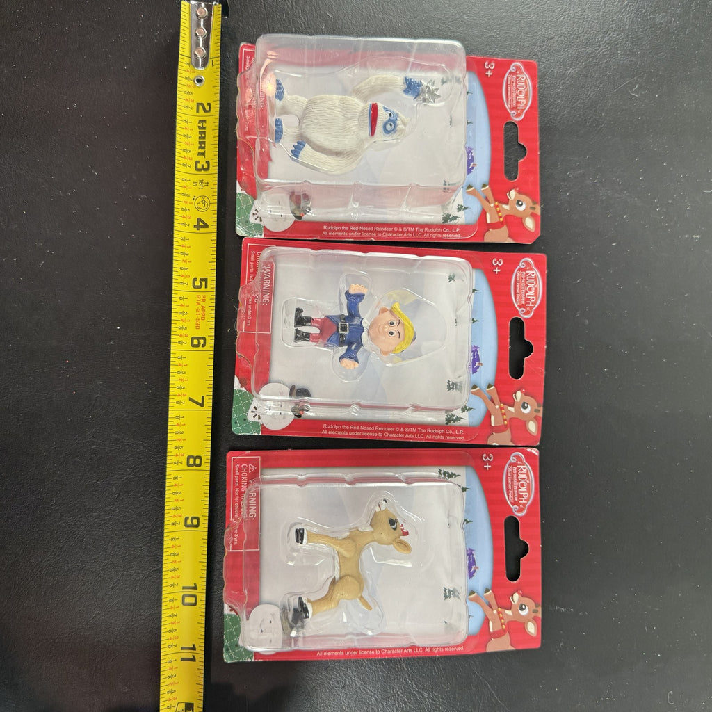 Sealed Rudolph the Red-Nosed Reindeer mini figures set of 3 including Hermey, Clarice, and Bumble.