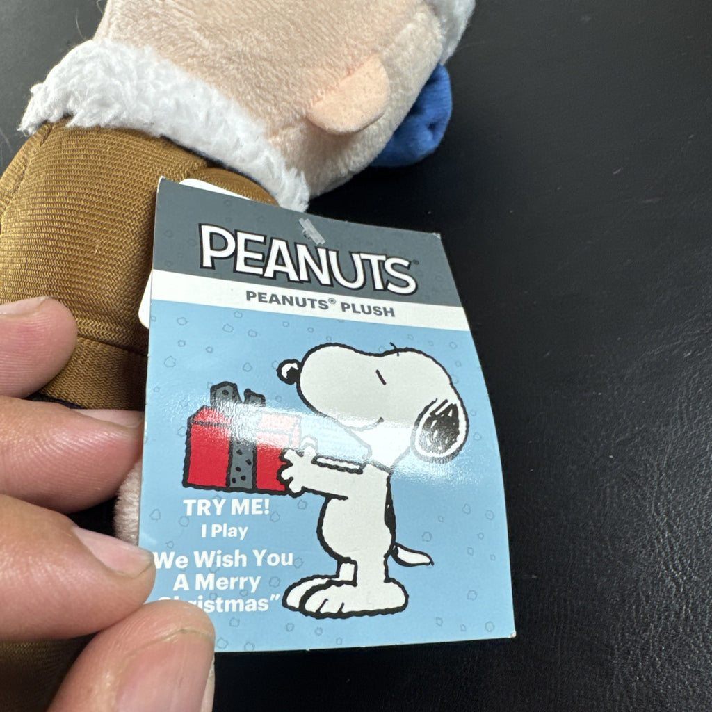 Peanuts 10-inch musical holiday plush figures set featuring Charlie Brown and Lucy in winter outfits