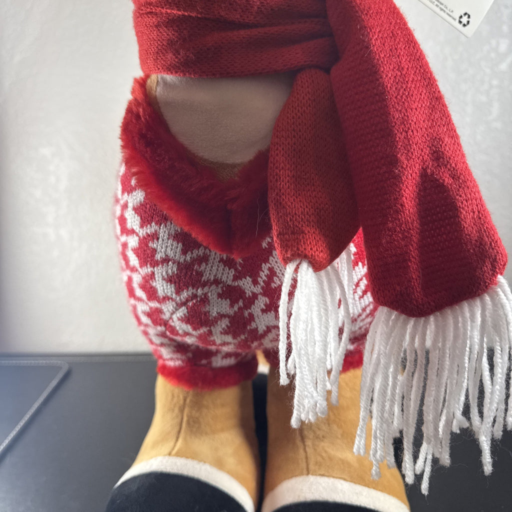 NWT 2016 Gemmy 22-inch Rudolph the Red-Nosed Reindeer standing plush door greeter wearing a houndstooth sweater.
