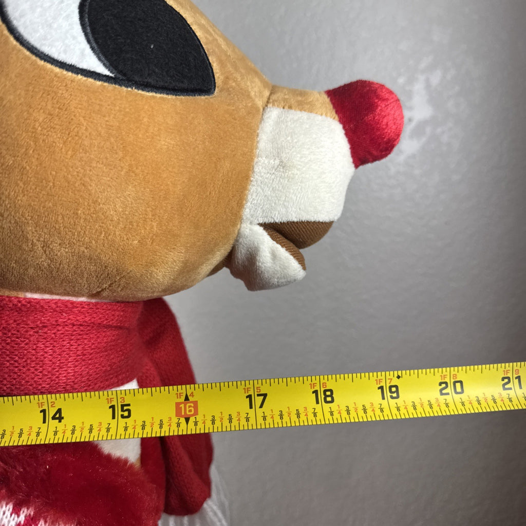 NWT 2016 Gemmy 22-inch Rudolph the Red-Nosed Reindeer standing plush door greeter wearing a houndstooth sweater.